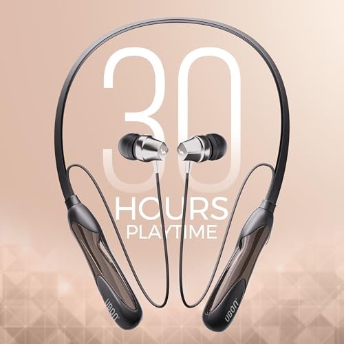 UBON U6 Series Wireless 30 Hrs Playback, Dual Pair, Fast Charge, Magnetic Buds, Bluetooth Neckband with Mic (Black) Amazon.in: Electronics - Image 3