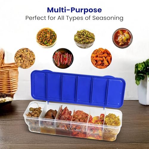 Buy RILION Multipurpose 6-in-1 Masala Box for Kitchen| Airtight BPA-Free Plastic 6 Section Storage Container with 6 Spoons, 1800 ml Transparent Pickle Box for Spices| Dry Fruits, Snacks Pack Of 1 Blue Online at Low Prices in India - Amazon.in - Image 5