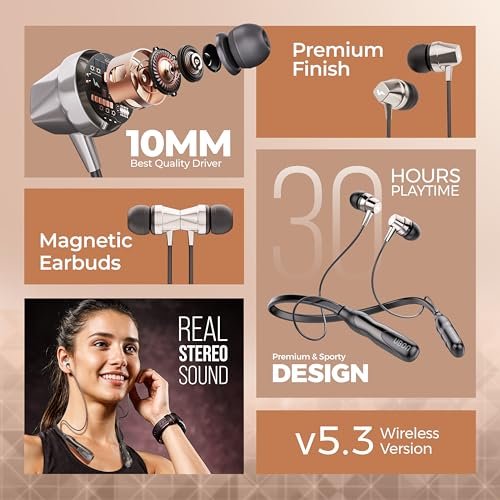 UBON U6 Series Wireless 30 Hrs Playback, Dual Pair, Fast Charge, Magnetic Buds, Bluetooth Neckband with Mic (Black) Amazon.in: Electronics - Image 2