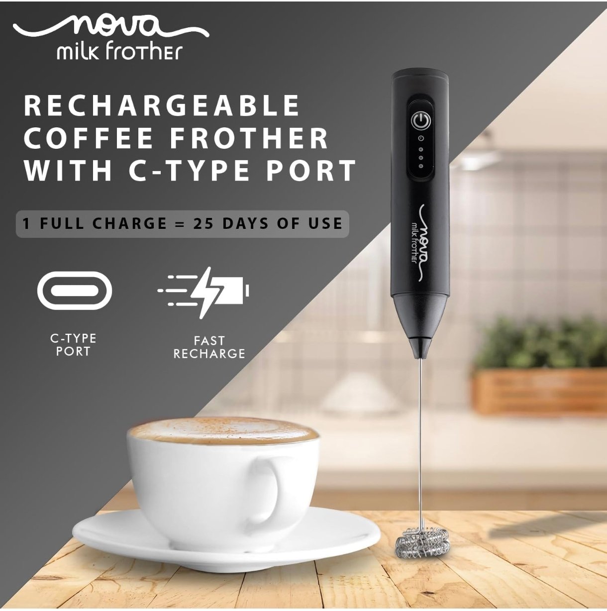 Coffee Frother Electric Rechargeable Coffee Maker Machine for Home Electric Coffee Frother Machine & Milk Whisker with Dual Spring Tech GetSetNova | 1 Year Warranty | Free Recipe Book (Frother) - Image 2