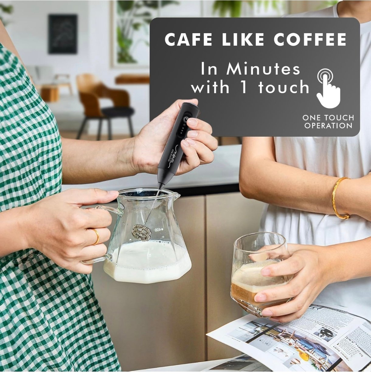 Coffee Frother Electric Rechargeable Coffee Maker Machine for Home Electric Coffee Frother Machine & Milk Whisker with Dual Spring Tech GetSetNova | 1 Year Warranty | Free Recipe Book (Frother) - Image 4